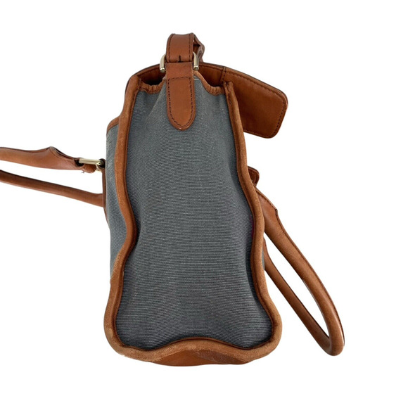 Cole Haan Blue Brown Leather Flap Brooke Tote Crossbody Canvas Spectator - Picture 4 of 16